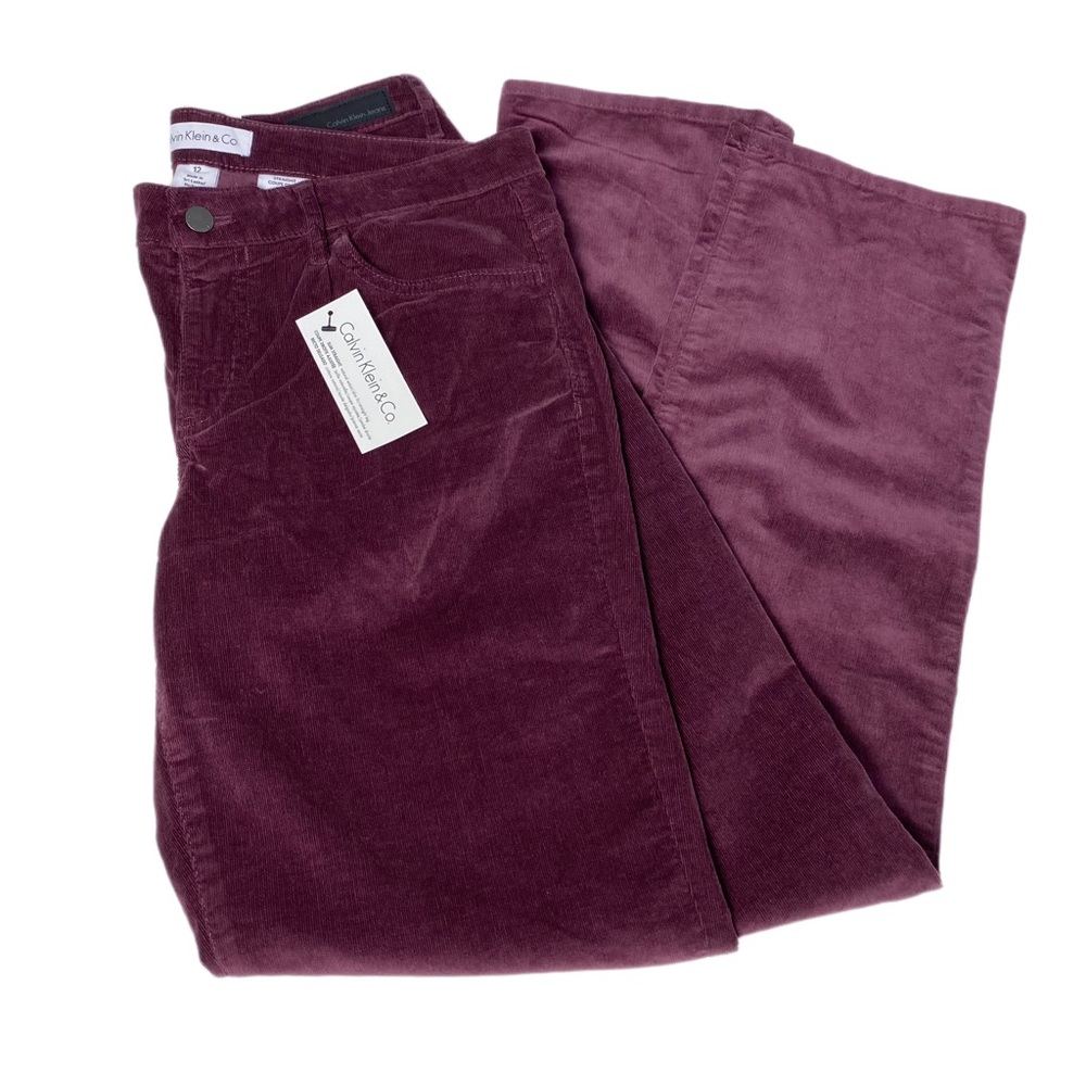 NWT Calvin Klein Dark Purple Corduroy Straight Leg Natural Midrise Pants Stretch